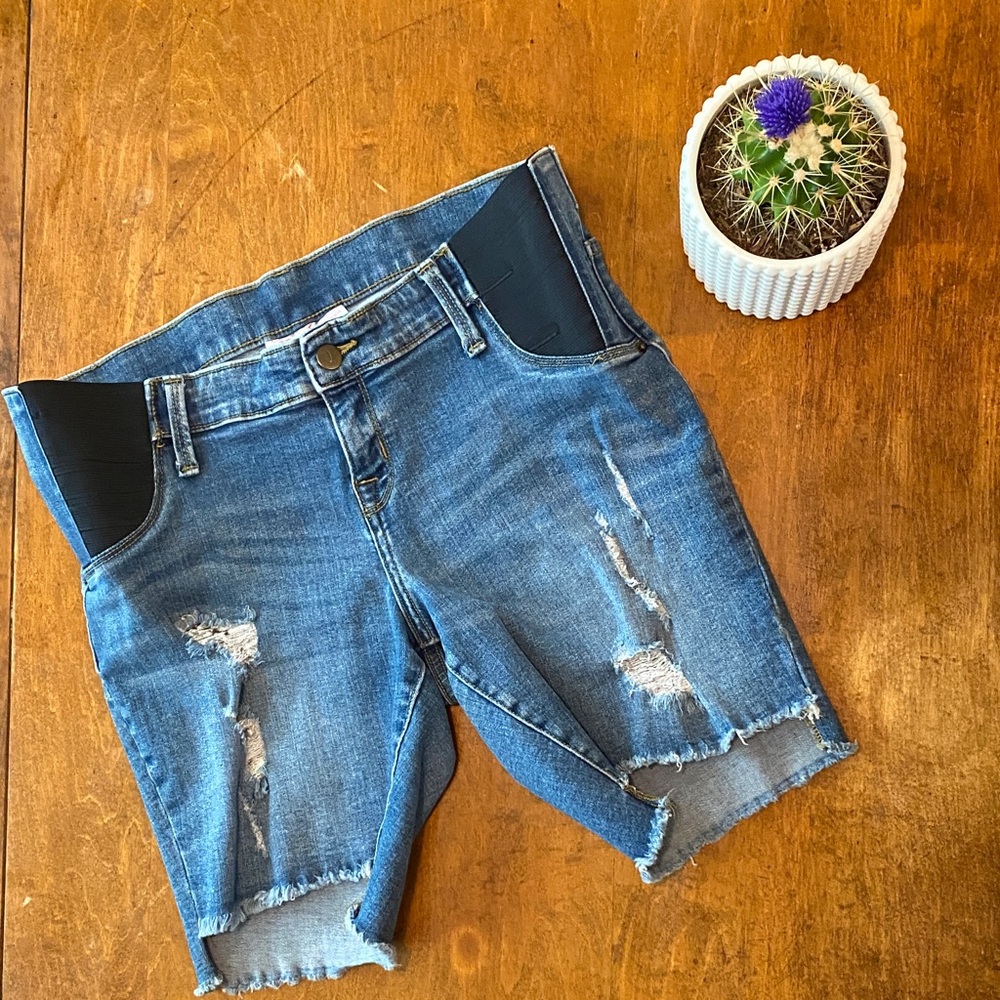Isabel Maternity Bermuda Shorts Size 10 Distressed Denim Side Panel